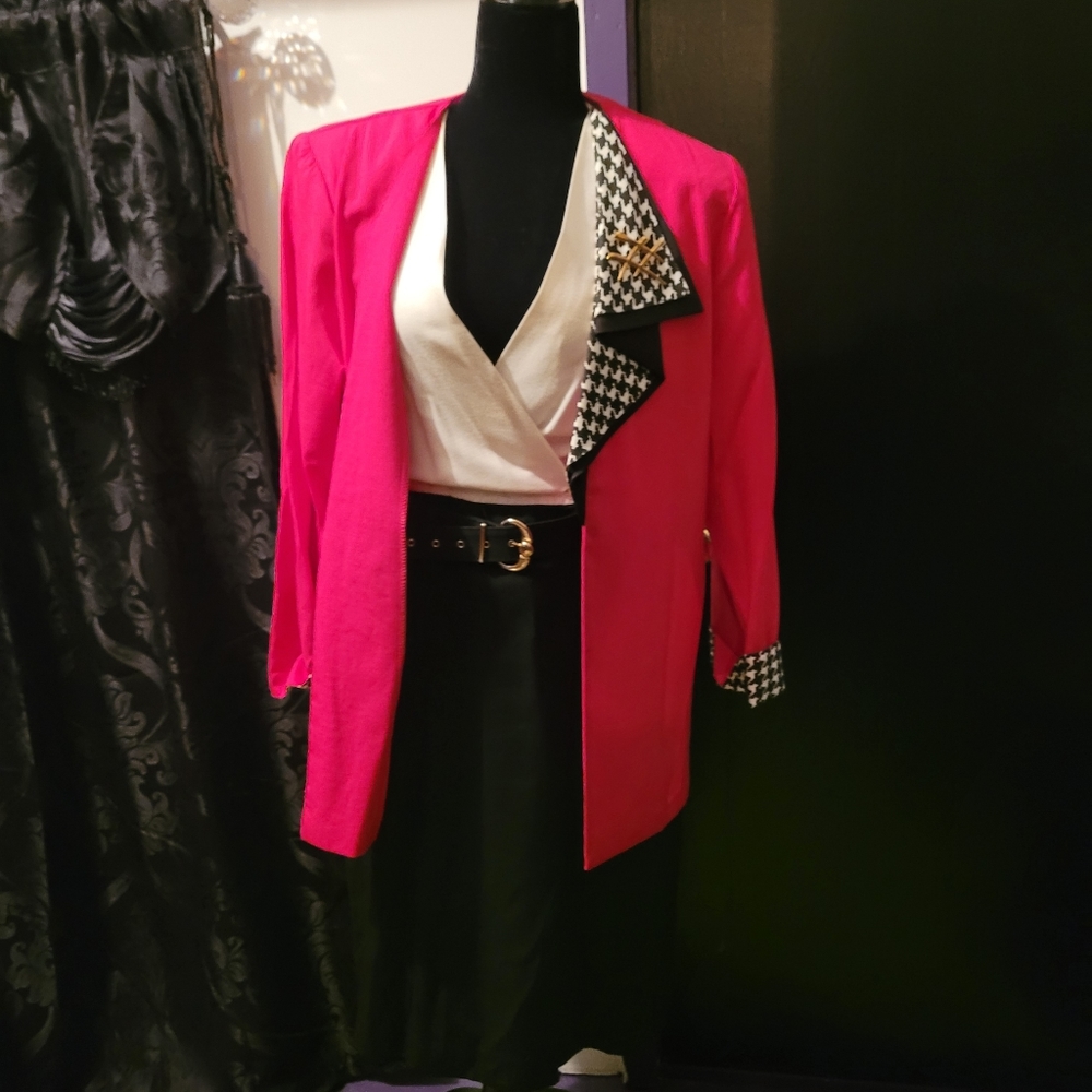 1980's power dress asymmetrical pattern with belt. Retro vintage - Picture 6 of 7